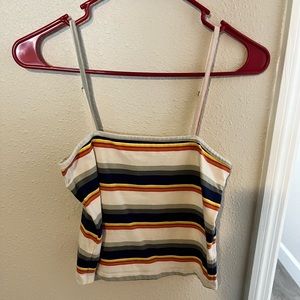 Crop tank top with blue, yellow, orange stripes